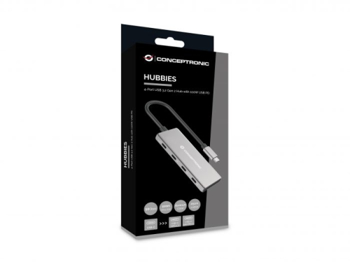 HUB USB CONCEPTRONIC HUBBIES16G 4-Port USB 3.2 Gen 2, 10Gbps, USB-C x 4, 100W USB PD, Aluminum Case