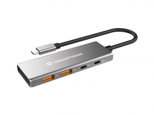 Hub USB 3.2 Gen 2 Conceptronic de 4 portas, 10 Gbps, USB-C x 2, USB-A x 2, USB PD de 100 W, caixa de alumínio