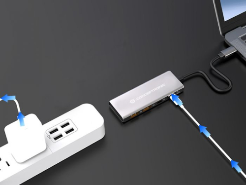 Hub USB 3.2 Gen 2 Conceptronic de 4 portas, 10 Gbps, USB-C x 2, USB-A x 2, USB PD de 100 W, caixa de alumínio