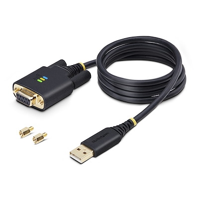Cabo adaptador USB para serial de 3,3 pés (1 m), parafusos/porcas DB9 intercambiáveis, retenção COM, USB-A para RS232, FTDI, proteção ESD nível 4, Windows/macOS/ChromeOS/Linux - construção robusta em TPE