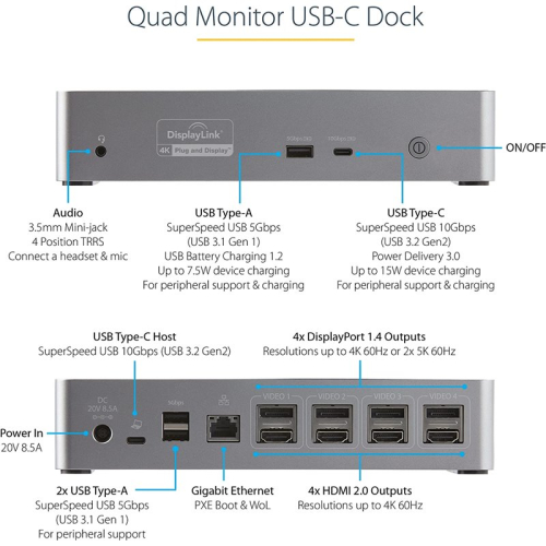 ESTAÇÃO DE ANCORAGEM  Startech USBC 4X DP/HDMI 