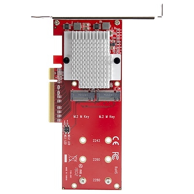 Placa adaptadora SSD PCIe M.2 duplo - x8 / x16 Dual NVMe ou AHCI M.2 SSD para PCI Express 3.0 - Compatível com M.2 NGFF PCIe (chave M) - Suporta 2242, 2260, 2280 - JBOD - Mac e PC - TAA