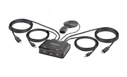 Switch KVM de cabo USB-C de 2 portas