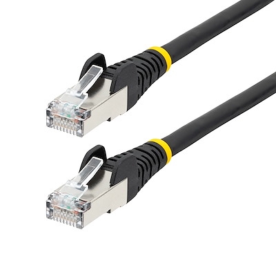 Cabo Ethernet CAT6a de 7,5 m - Preto - Baixa Fumaça e Sem Halogênio (LSZH) - 10 GbE 500 MHz 100 W PoE++ Snagless RJ-45 com Aliviadores de Tensão Cabo de Conexão de Rede S/FTP
