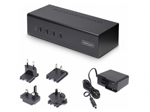Switch KVM StarTech.com com DisplayPort e 4 portas para dois monitores - 4K 60Hz - Hub USB 5Gbps , P4DD46A2KVMSWIT