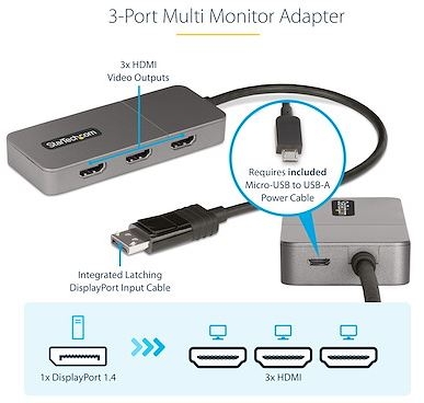 StarTech Hub MST de 3 portas - DisplayPort para 3x HDMI