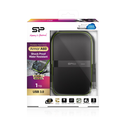 Disco Externo SILICON POWER Armor A60 1 TB 2.5" - USB 3.0 - preto , SP010TBPHDA60S3K