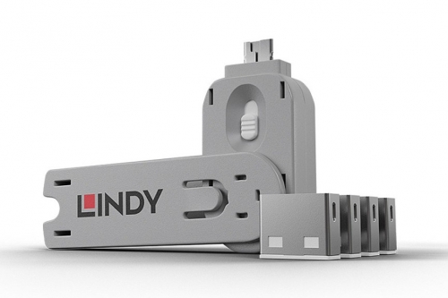LINDY Bloqueador de porta USB A, 4 unidades, branco + chave, 40454