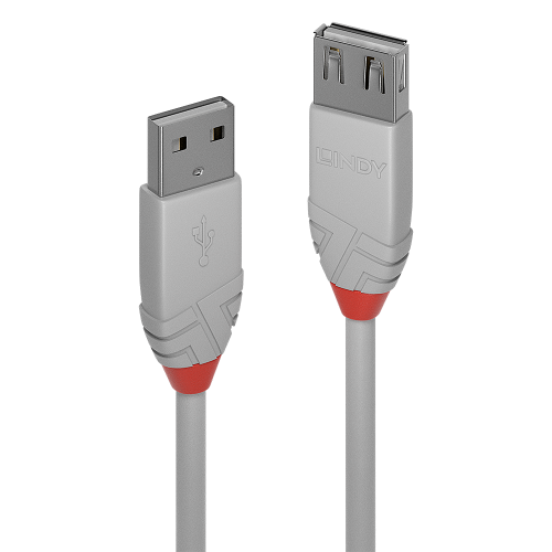 Cabo de extensão USB 2.0 tipo A de 5 m, linha Anthra, cinza