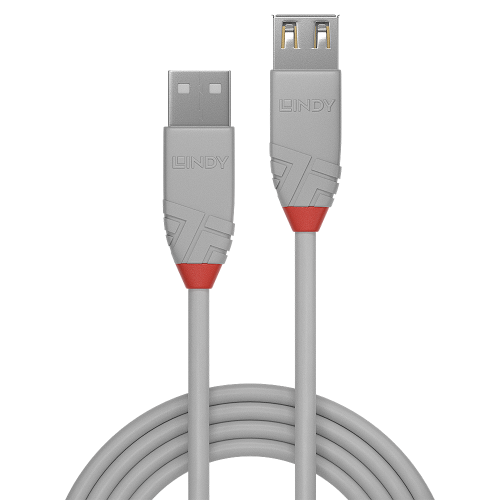 Cabo de extensão USB 2.0 tipo A de 3 m, linha Anthra, cinza