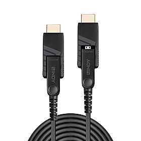 Cabo de fibra óptica híbrida Micro-HDMI 4K60 de 50 m com conectores HDMI e DVI removíveis