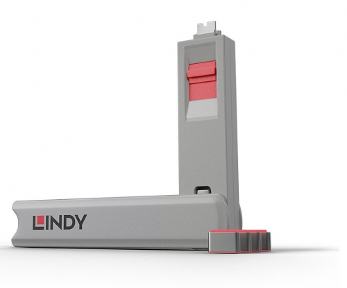 LINDY Bloqueador de porta USB C, 4 unidades + chave, rosa, 40425