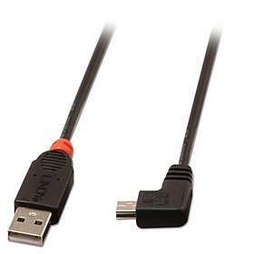 Cabo USB 2.0 tipo A para Mini-B de 2 m, ângulo reto de 90 graus