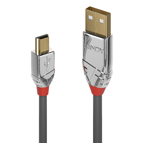 Cabo USB 2.0 Tipo A para Mini-B de 5m, Linha Cromo