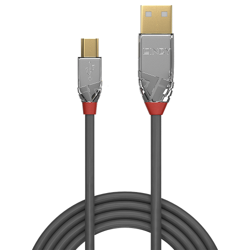 Cabo USB 2.0 Tipo A para Mini-B de 5m, Linha Cromo