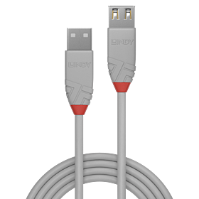 Cabo de extensão USB 2.0 tipo A de 2 m, Anthra Line, cinza