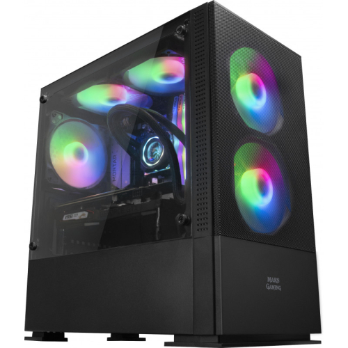 CAIXA MICRO-ATX CASE MARS GAMING MCZ PREMIUM, 2X FRGB FAN, WINDOW, MESH, WATERC., BLACK