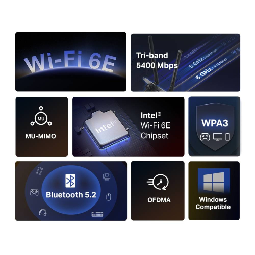 Placa de Rede Mercusys AXE5400 Tri-Band WiFi 6E Bluetooth 5.2 PCIe