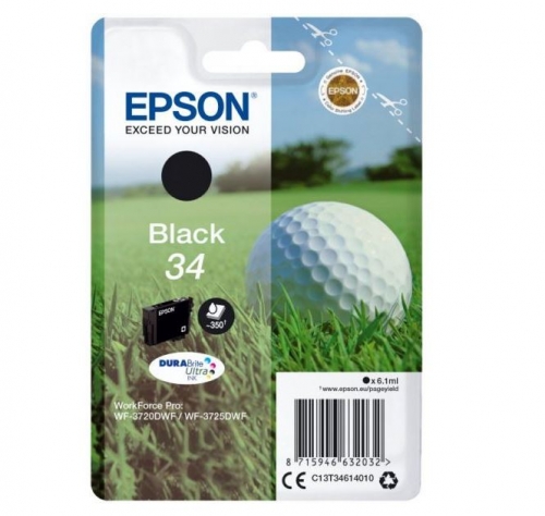 Epson 34 - 6.1 ml - preto - original - tinteiro - para WorkForce Pro WF-3720, WF-3720DWF, WF-3725DWF
