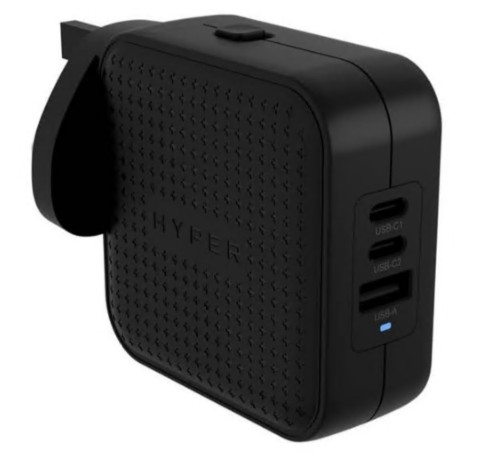 Carregador Targus HyperJuice GaN 70 Watt QC 3.0, Power Delivery 3.0 + PPS 3 conectores de saída (USB, 2 x USB-C) preto