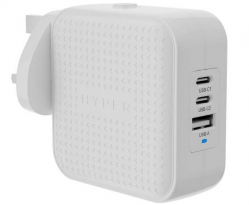 Carregador Targus HyperJuice GaN 70 Watt QC 3.0, Power Delivery 3.0 + PPS 3 conectores de saída (USB, 2 x USB-C) branco