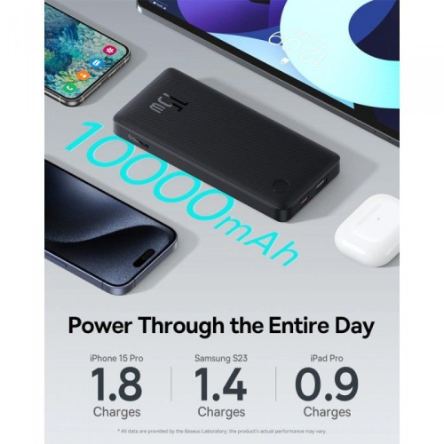 Powerbank Baseus Air Lite 10000mAh 15W Preta + Cabo USB-C 30cm