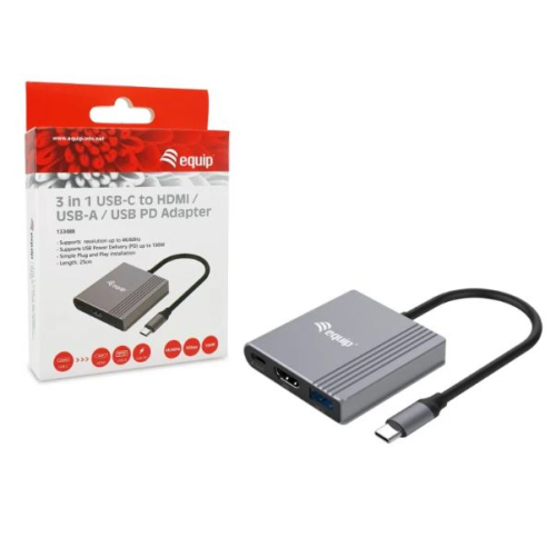 ESTAÇÃO DE ANCORAGEM EQUIP USB-S 3 IN 1 HDMI/UASB-A + USB-C (DP )4K/60HZ-100W USB PD