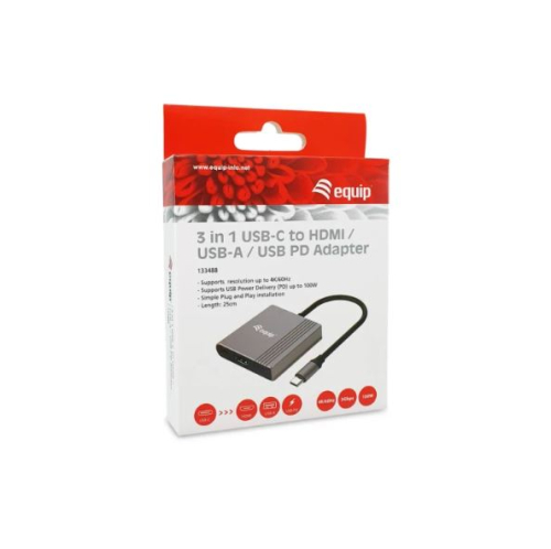 ESTAÇÃO DE ANCORAGEM EQUIP USB-S 3 IN 1 HDMI/UASB-A + USB-C (DP )4K/60HZ-100W USB PD