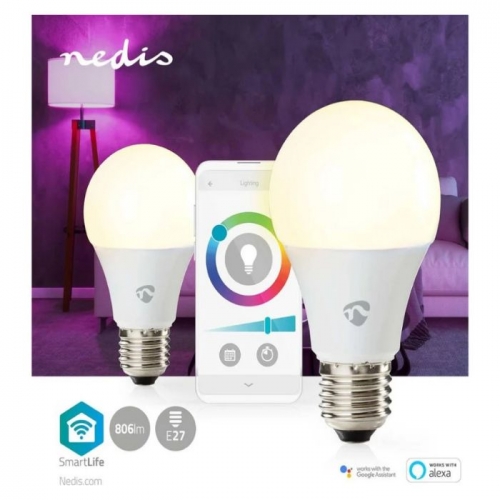 Lâmpada Nedis SmartLife Wireless LED RGB E27 806 lm Smart Bulb Regulável (Pack2)