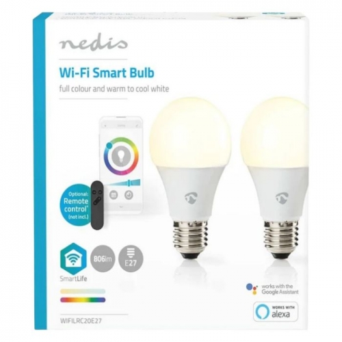 Lâmpada Nedis SmartLife Wireless LED RGB E27 806 lm Smart Bulb Regulável (Pack2)