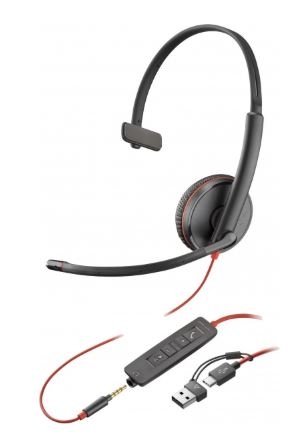 HP Poly Blackwire 3215 Monaural USB-C Headset +3.5mm Plug +USB-C/A Adapter (Bulk) Auscultadores Com fios Fita de cabeça Escritório/Call center USB Type-A Preto | 8X227A6