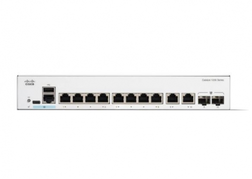 Catalyst 1200-8T-E-2G Cisco- Interruptor - gigabit ethernet - L3 - inteligente - 8 x 10/100/1000 + 2 x combo Gigabit SFP/RJ-45 - desktop, montável em trilho