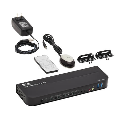 Switch KVM HDMI/USB de 4 portas da série Tripp Lite - 4K 60 Hz, HDR, HDCP 2.2, IR, compartilhamento USB