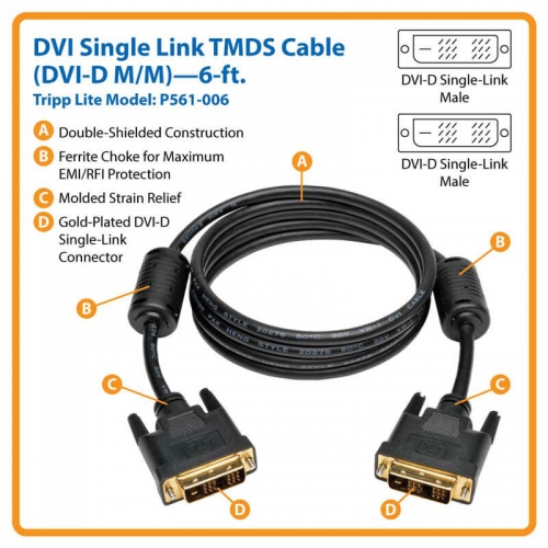 Cabo de ligação única DVI da série Tripp Lite, cabo de monitor digital TMDS (DVI-D M/M), 1,83 m (6 pés)