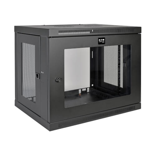 Tripp Lite série SmartRack 9U gabinete de rack de parede de baixo perfil com profundidade de switch, janela de acrílico transparente