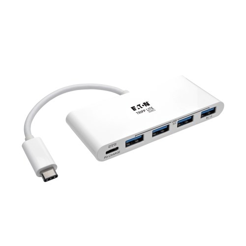 Hub USB-C de 4 portas da série Tripp Lite, USB 3.x (5 Gbps), 4 portas USB-A, carregamento PD de 60 W, branco