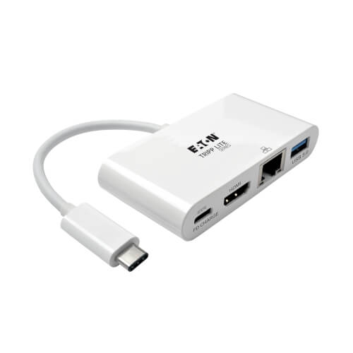 Adaptador USB-C multiporta série Tripp Lite - HDMI, porta hub USB 3.x (5 Gbps), Gigabit Ethernet, carregamento PD de 60 W, HDCP, branco