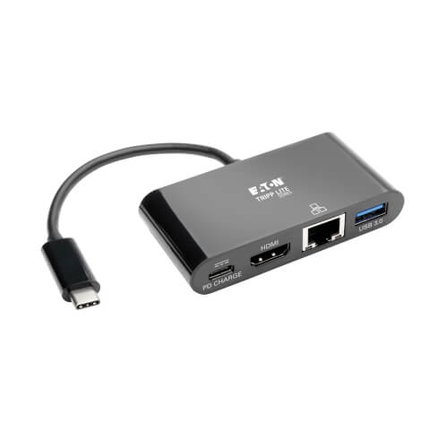 Adaptador USB-C multiporta série Tripp Lite - 4K HDMI, porta hub USB 3.x (5 Gbps), GbE, carregamento PD de 60 W, HDCP, preto