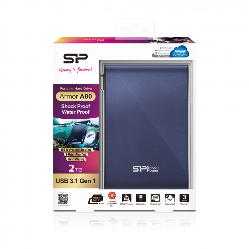 Disco externo 2.5 2TB SP Armor A80 USB  3.2  IPX7,Shockproof, Azul