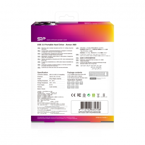 Disco externo 2.5 2TB SP Armor A80 USB  3.2  IPX7,Shockproof, Azul