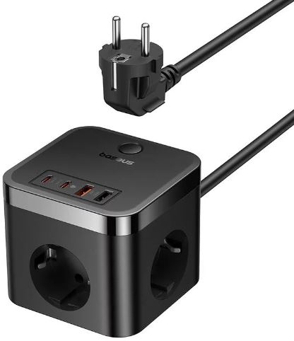 Extensão Baseus PowerCombo 3AC+2U+2C 30W, 1,5m (Preto)