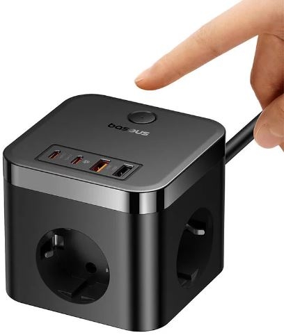 Extensão Baseus PowerCombo 3AC+2U+2C 30W, 1,5m (Preto)