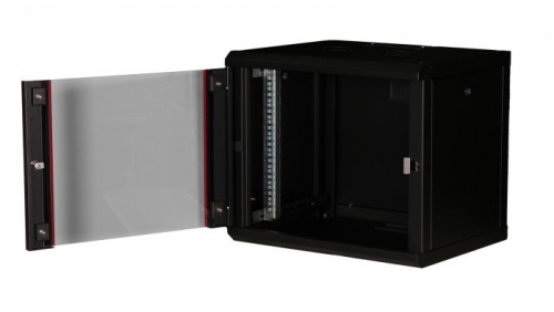Gabinete de rede de parede Equip Pro Mount de 19", 09U, 600x450 mm, com porta de vidro, painéis removíveis e traváveis, montado, RAL9005 preto