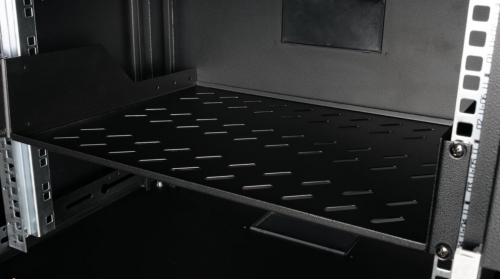 Prateleira fixa para armários rack 19", 2U, para bastidores com 800 mm de profundidade, preta – Equip EZFS-19-2-80-B.