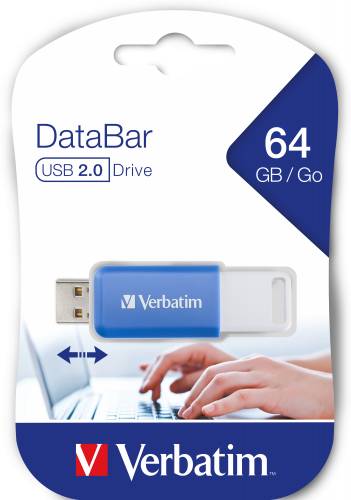Memória USB VERBATIM 64GB 2.0 DATABAR Azul