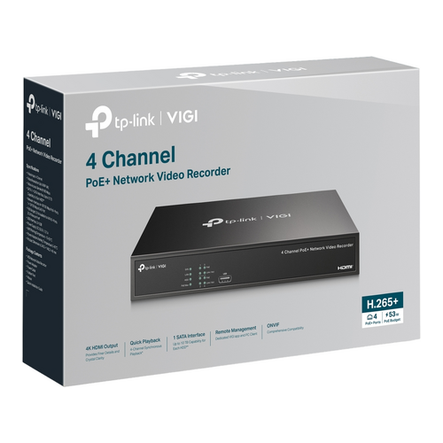 Gravador de Videovigilância TP-Link VIGI 4 Channel PoE Network Video Recorder- Built in 2TB HDD - VIGINVR1004H-4P-2TB