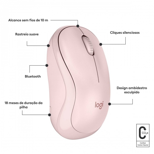 Rato Óptico Logitech M240 Silent Bluetooth 4000DPI Rosa