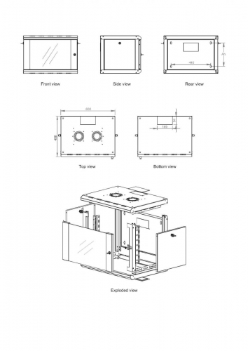 Gabinete de rede de parede Equip Pro Mount de 19", 07U, 600x450mm, com porta de vidro, painéis removíveis e com trava, montado, RAL7035 cinza