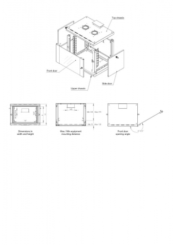 Gabinete de rede de parede Equip Pro Mount de 19", 07U, 600x450mm, com porta de vidro, painéis removíveis e com trava, montado, RAL7035 cinza