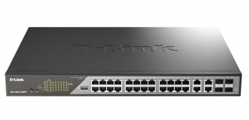 Switch gerenciado D-Link DSS 200G-28MPP - 24 x 10/100/1000 (PoE) + 4 x combo SFP - montável em trilho - PoE (518 W)